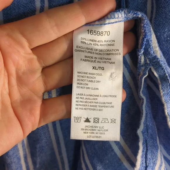 Jach's Girlfriend New York Linen Blend Nautical Striped  Tie Front Button Up - Picture 5 of 10